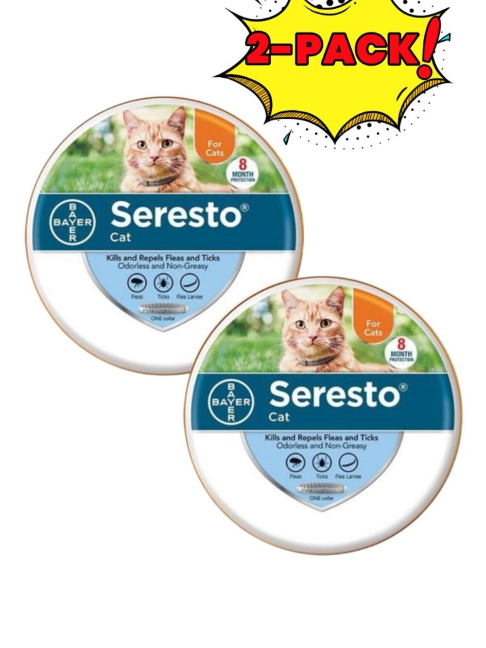 New Box Seresto 8 Month Protection Flea and Tick Collar for Cat 2-PACK